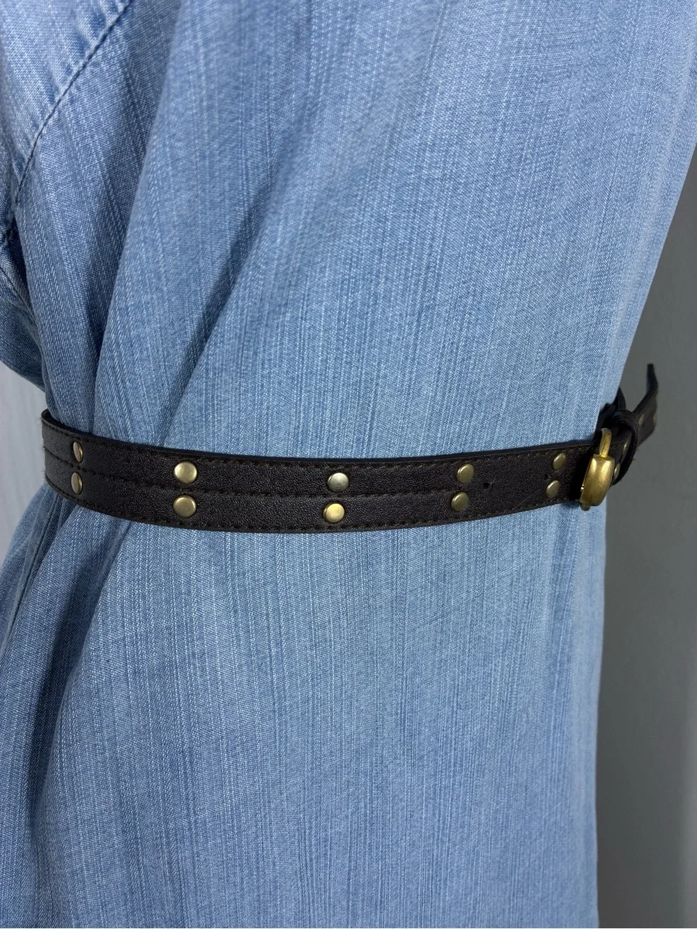 Plus size women’s belt Black Faux Leather Brass Buckle studded chocolate brown